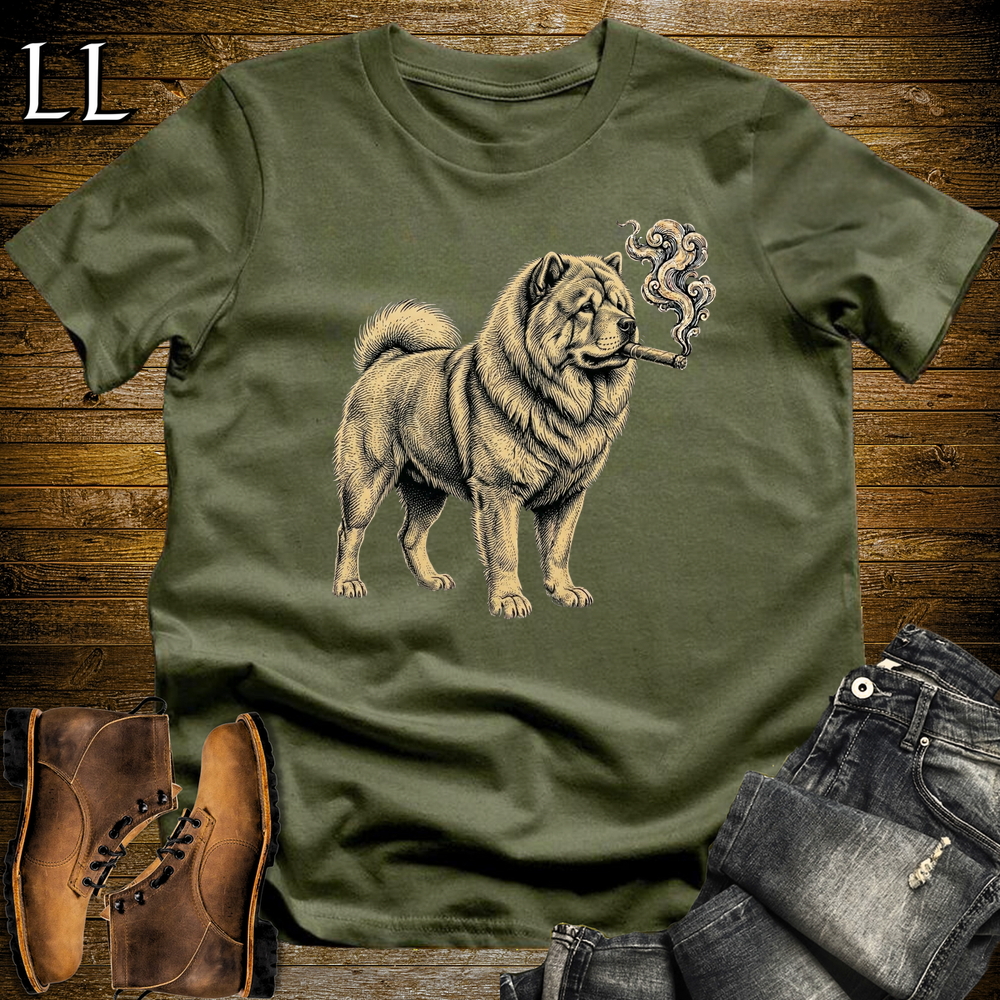 Vintage Cigar Chow Chow Softstyle T Shirt Military Green | Dog Lover Tee