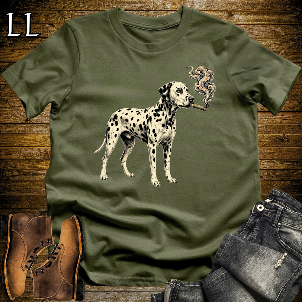 Vintage Cigar Dalmatian Softstyle T Shirt Military Green | Cigar Dalmatian Dog Tee