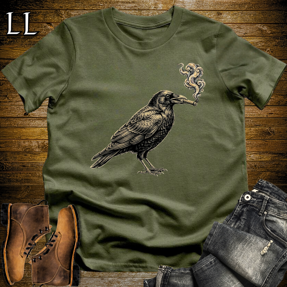 Vintage Cigar Crow Softstyle T Shirt Military Green | Cigar Lover Graphic Tee