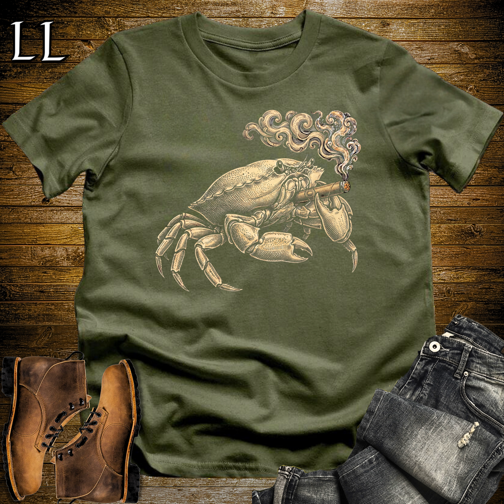 Vintage Cigar Crab Softstyle T Shirt Military Green | Cigar Lover Graphic Tee