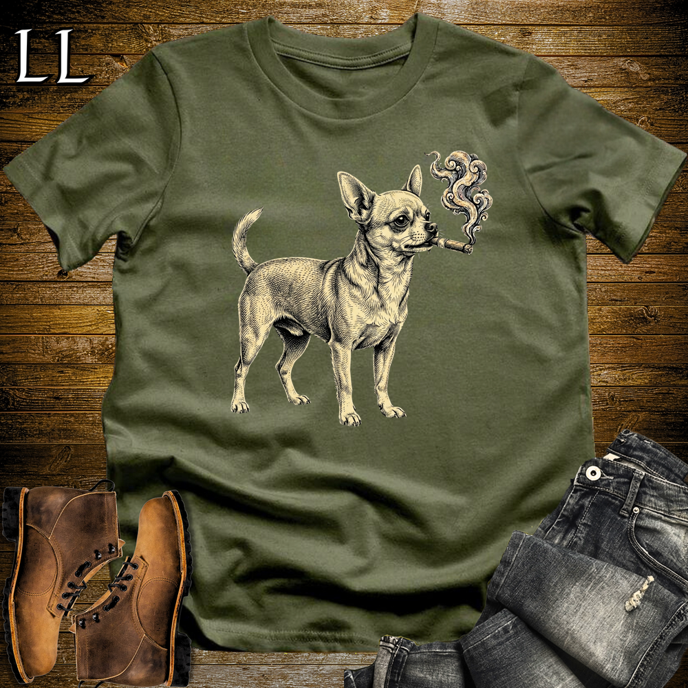 Vintage Cigar Chihuahua Softstyle T Shirt Military Green | Funny Dog Lover Cigar Tee
