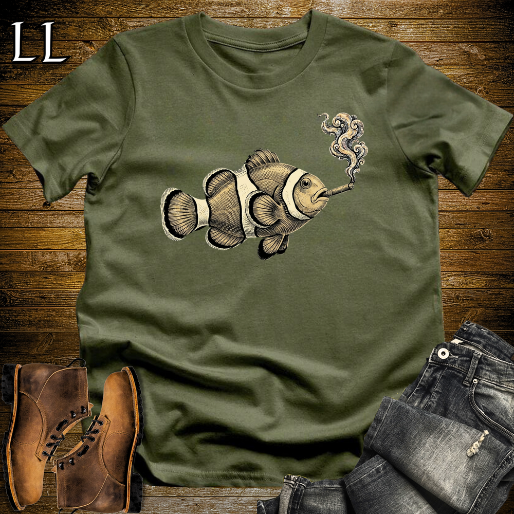 Vintage Cigar Clownfish Softstyle T Shirt Military Green | Funny Fish Cigar Tee