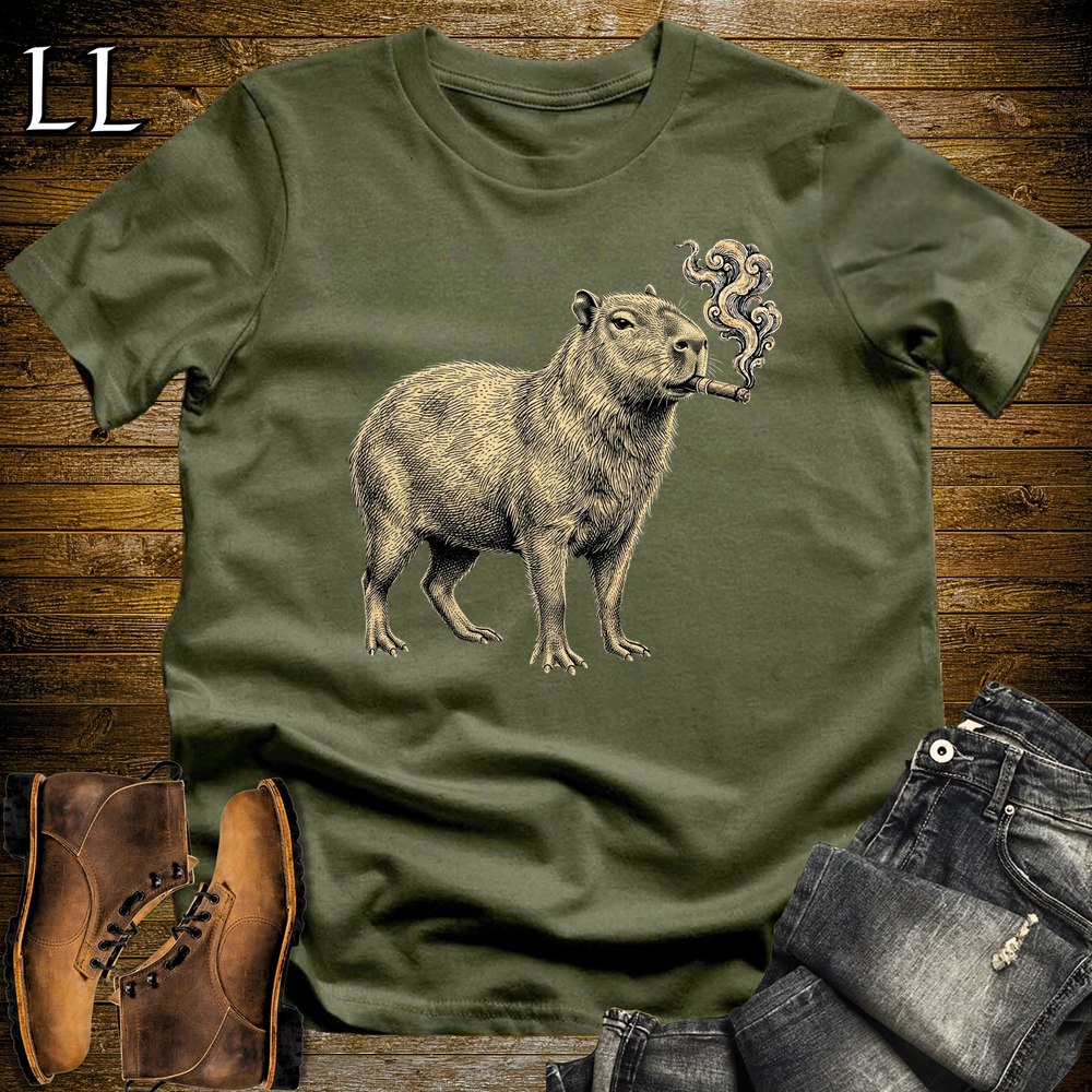 Vintage Cigar Capybara Softstyle T Shirt Military Green | Vintage Cigar Lover Tee