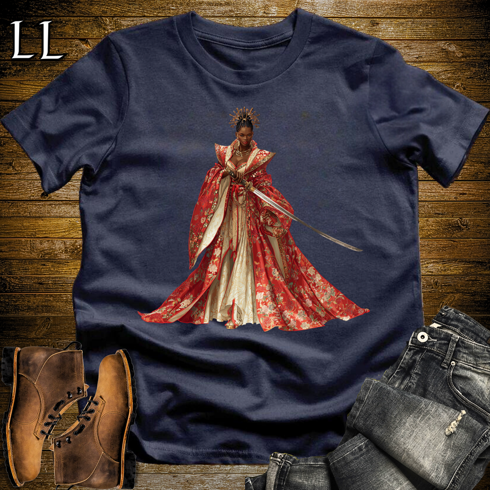 African Red Blossom Samurai Queen Navy | African Warrior Tee