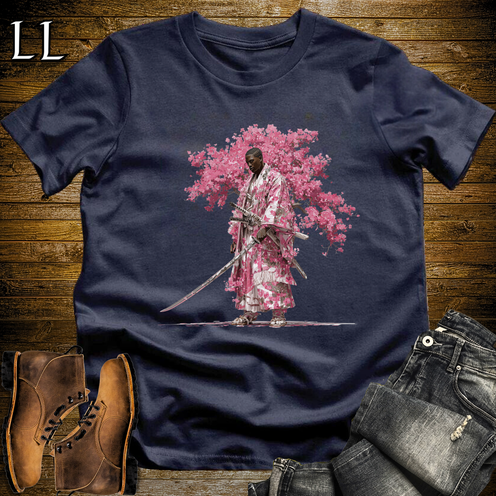 African Cherry Blossom Samurai King Navy | African Warrior Tee