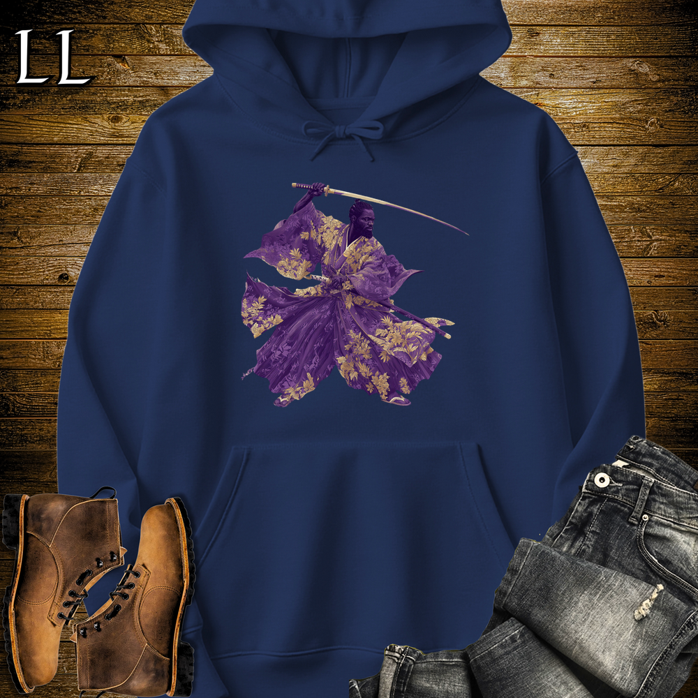 African Gold Blossom Samurai King Hooded Sweatshirt - Navy