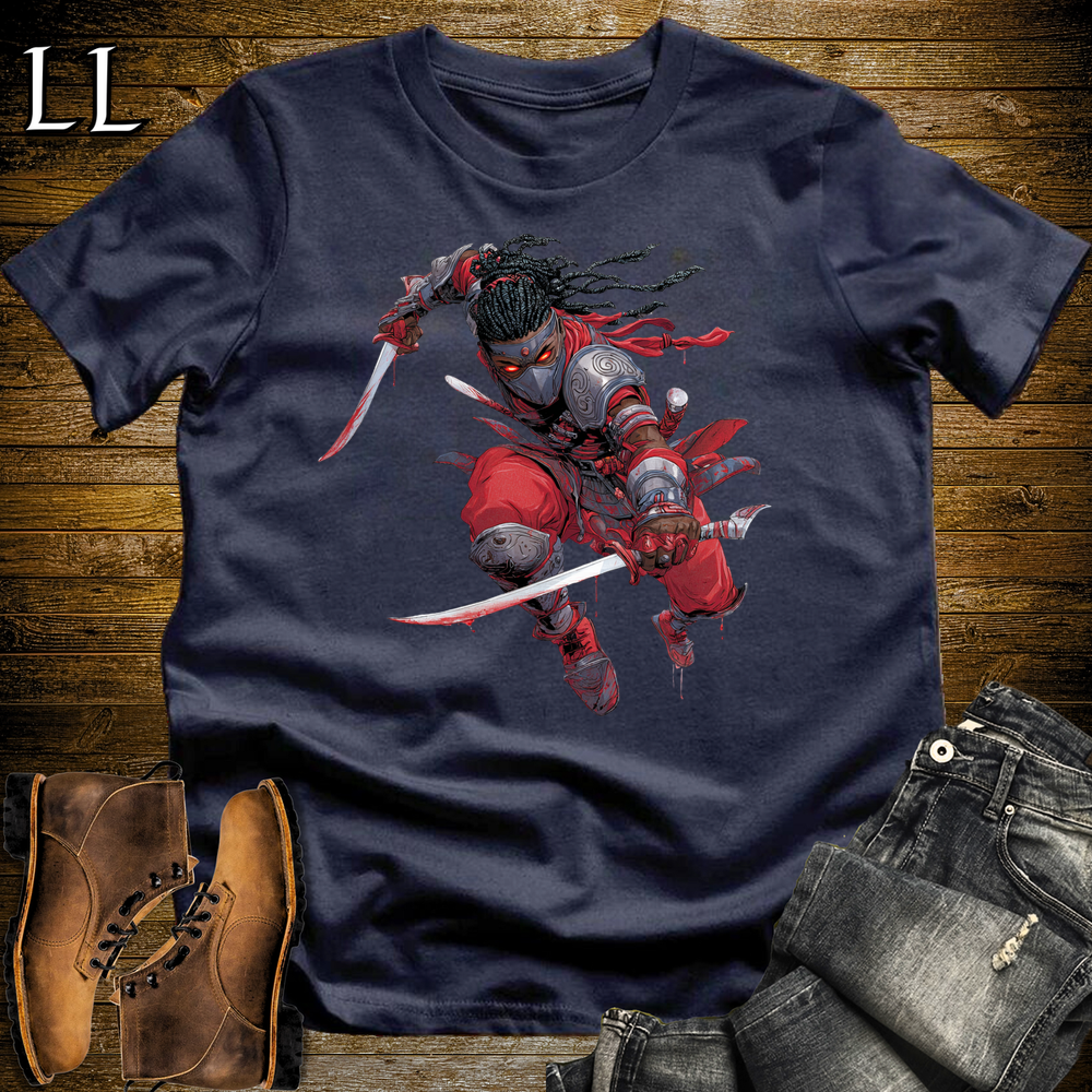 African Red Moon Assassin Softstyle Tee Navy | African Warrior Tee