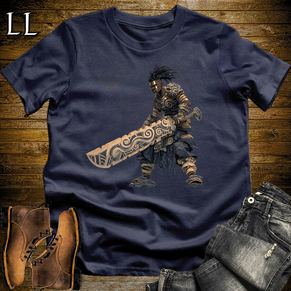 African Ancient God Sword Warrior Softstyle Tee Navy | African Warrior Graphic
