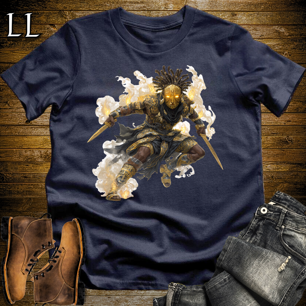 African Tribal Mask Assassin Softstyle Tee Navy | African Warrior Tee
