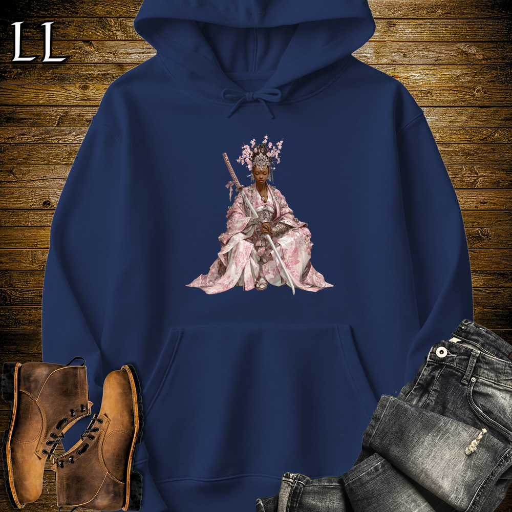 African Cherry Blossom Samurai Queen Navy | African Warrior Hoodie