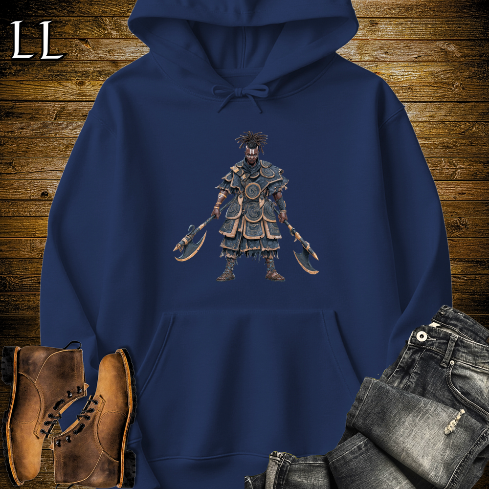 African Blue Dual Axe Warrior Hooded Sweatshirt - Navy