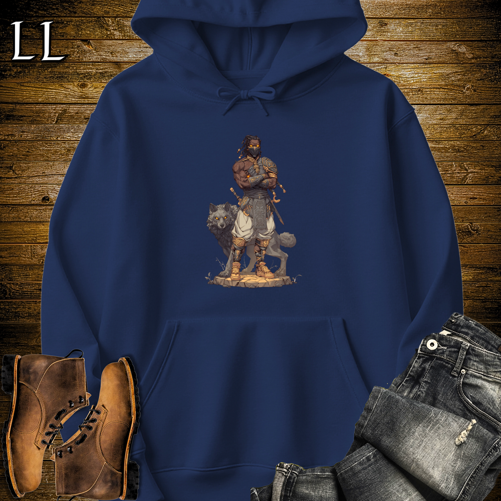 African Black Wolf Assassin Hooded Sweatshirt Navy | African Warrior Hoodie