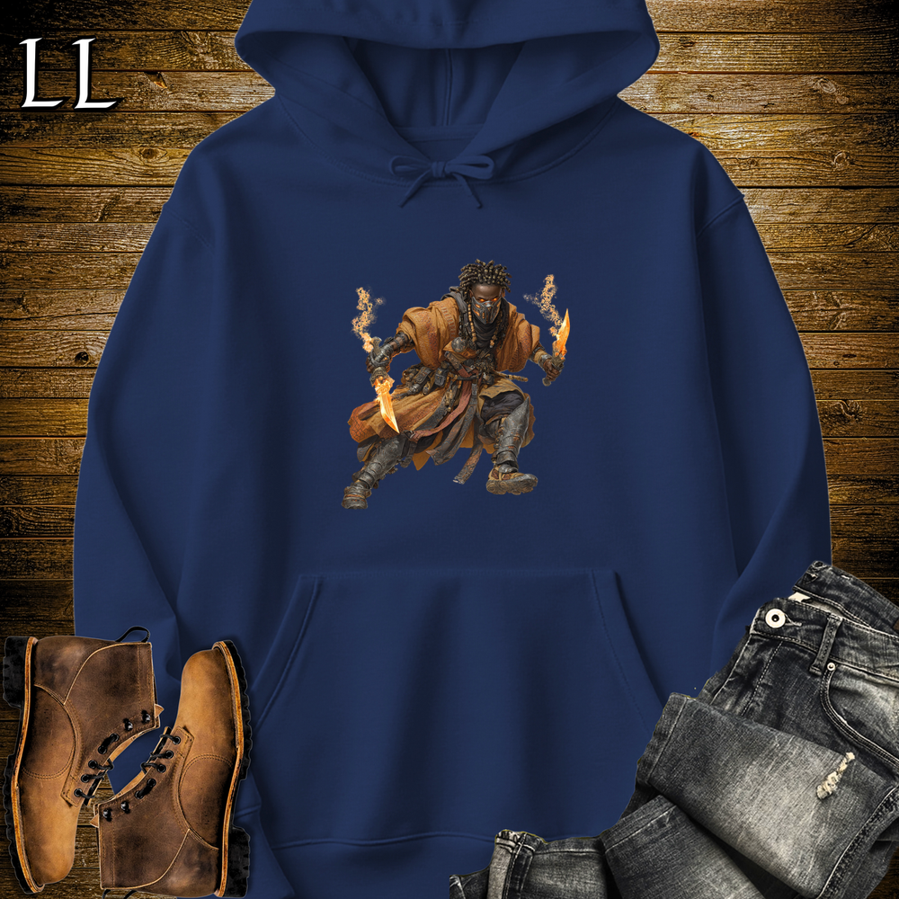 African Flame Dagger Assassin Hooded Sweatshirt Navy | African Warrior Hoodie