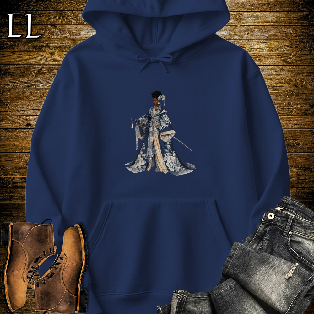 African Silver Blossom Samurai Queen Hooded Sweatshirt - Navy