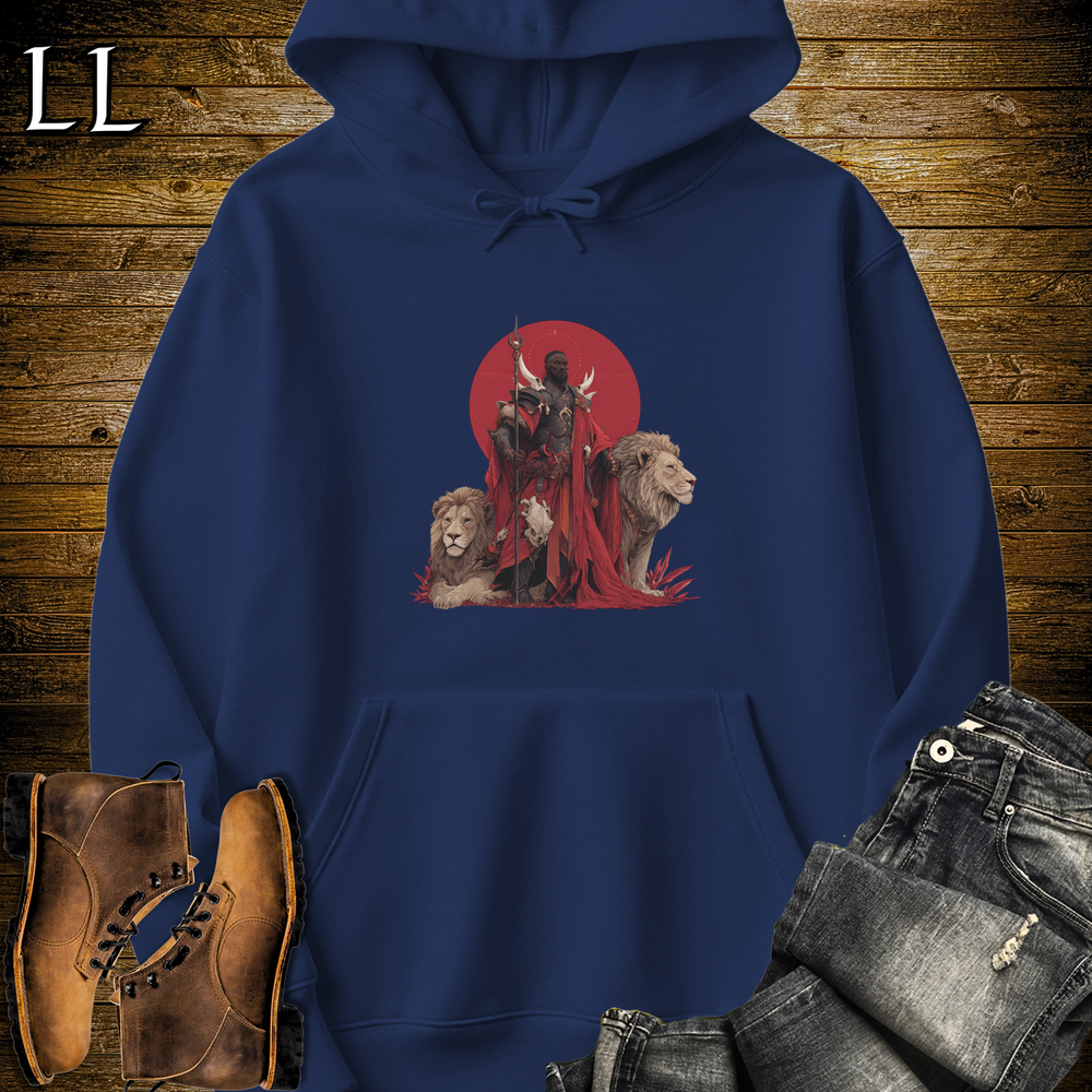 African Red Moon Lion King Hooded Sweatshirt Navy | Red Moon Lion