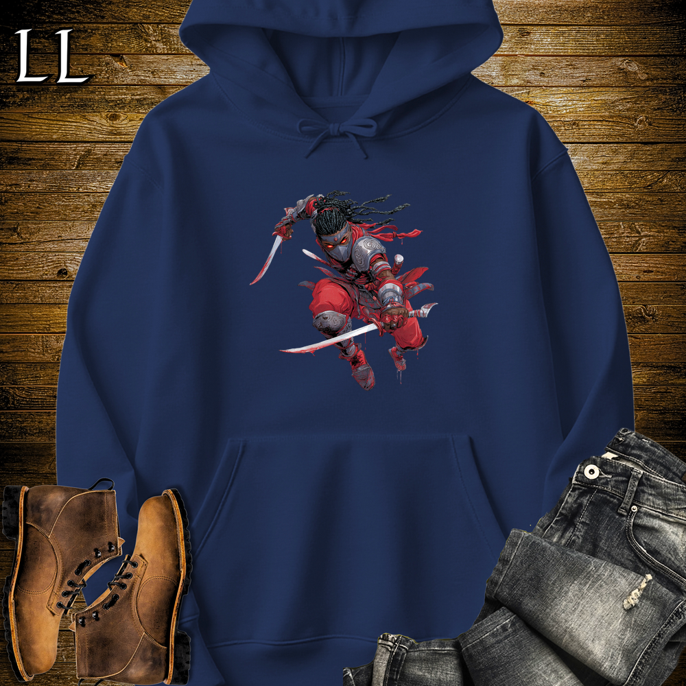 African Red Moon Assassin Hooded Sweatshirt - Navy