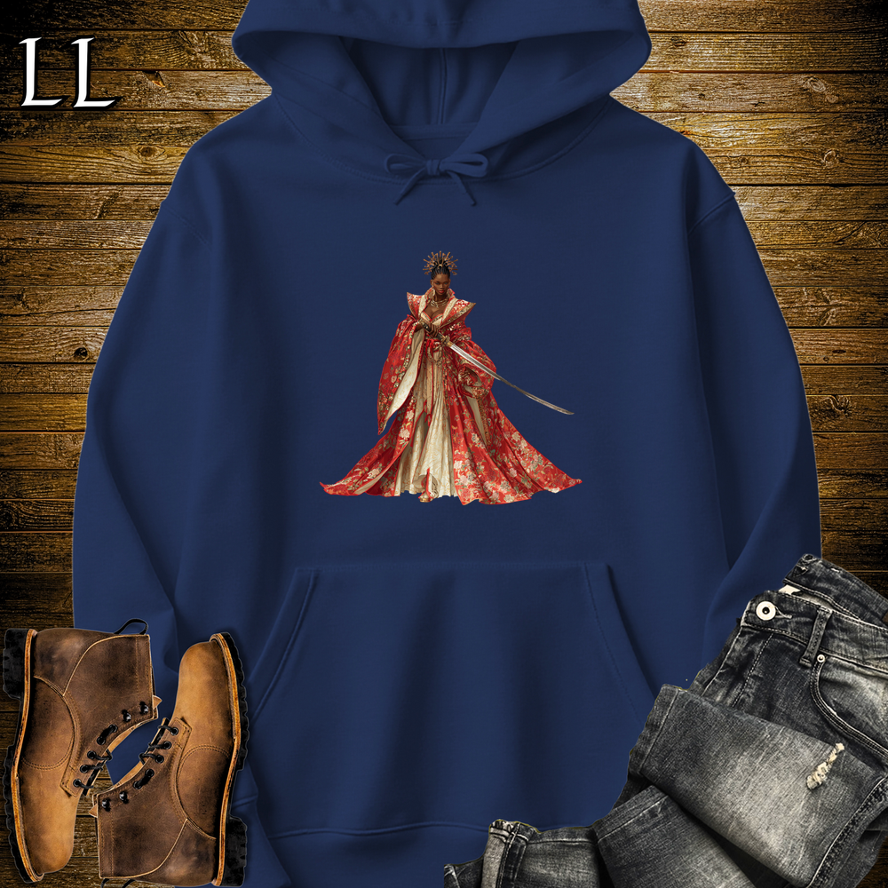 African Red Blossom Samurai Queen Hooded Sweatshirt - Navy