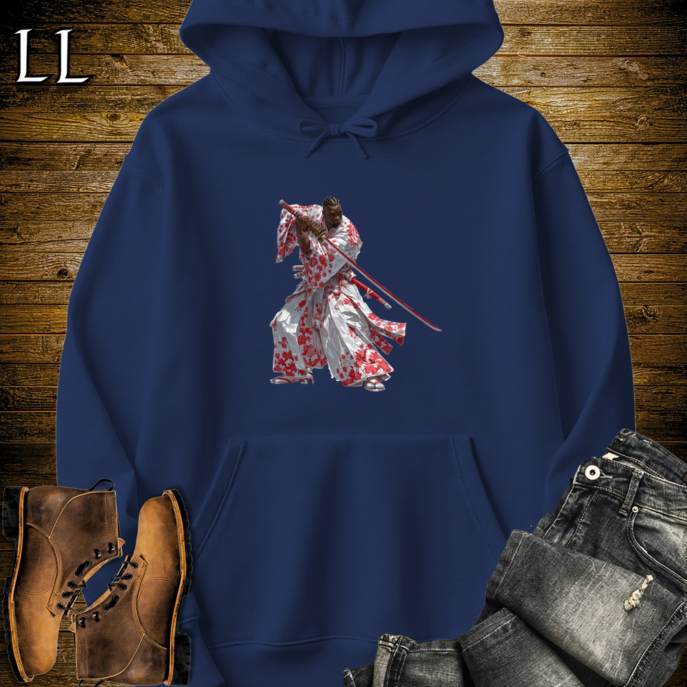 African Red Blossom Samurai Hooded Sweatshirt - Navy
