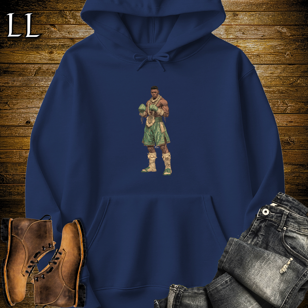 African Tribal Boxing King Hooded Sweatshirt Navy | Boxer Warrior