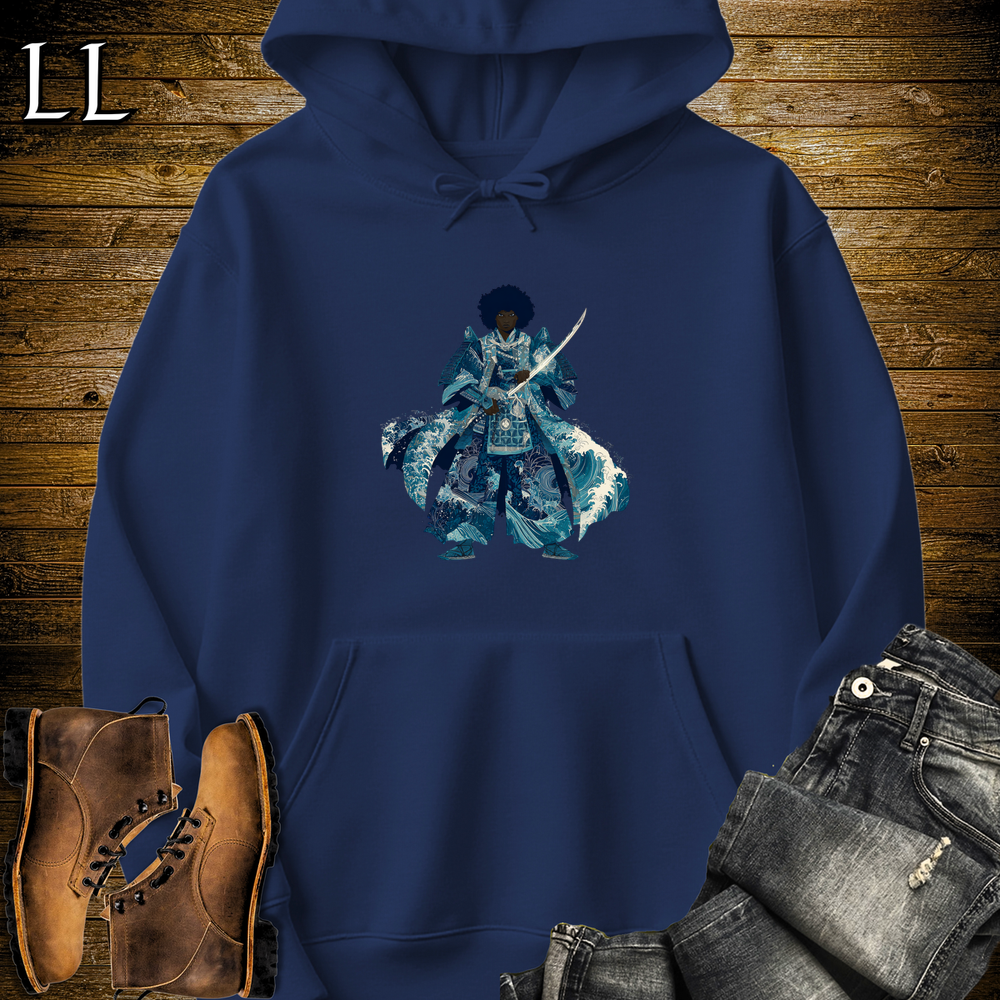 African Crashing Wave Samurai Hooded Sweatshirt - Navy