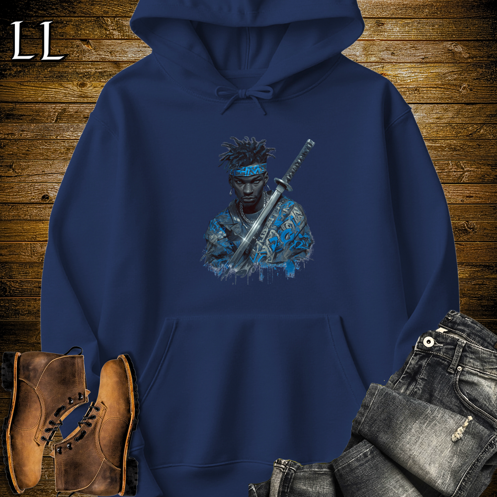 African Blue Street Samurai Hooded Sweatshirt - Navy