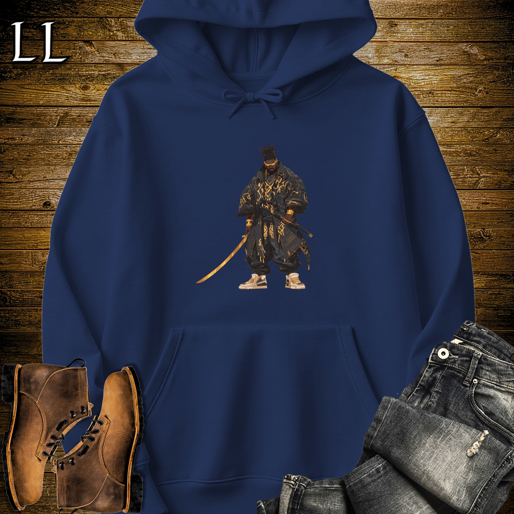 African Black Street Samurai Hooded Sweatshirt - Navy