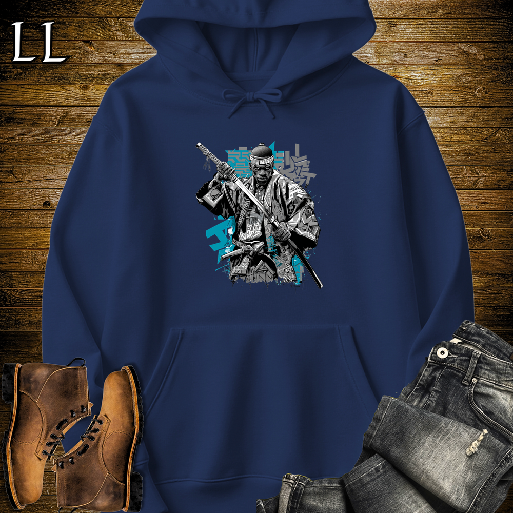 African Silver Street Samurai Hooded Sweatshirt - Navy