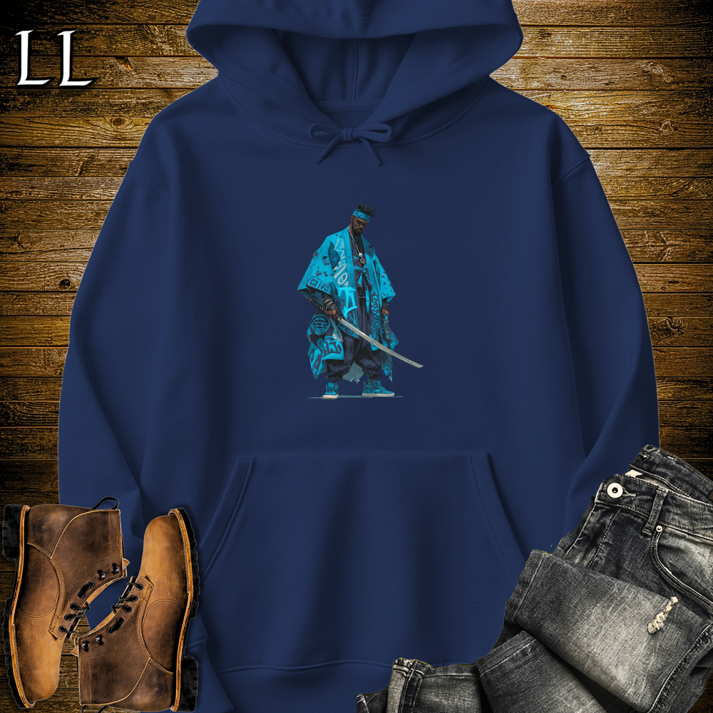African Sky Blue Street Samurai Hooded Sweatshirt - Navy