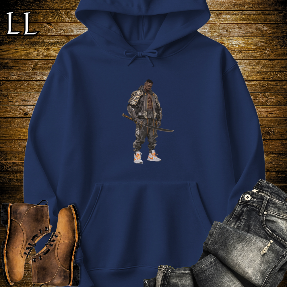 African Street Bodybuilder Samurai Hooded Sweatshirt - Navy