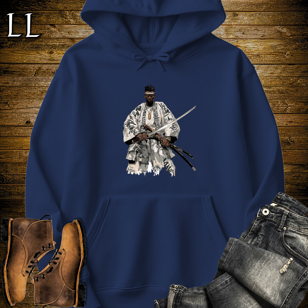 African White Street Samurai Hooded Sweatshirt - Navy