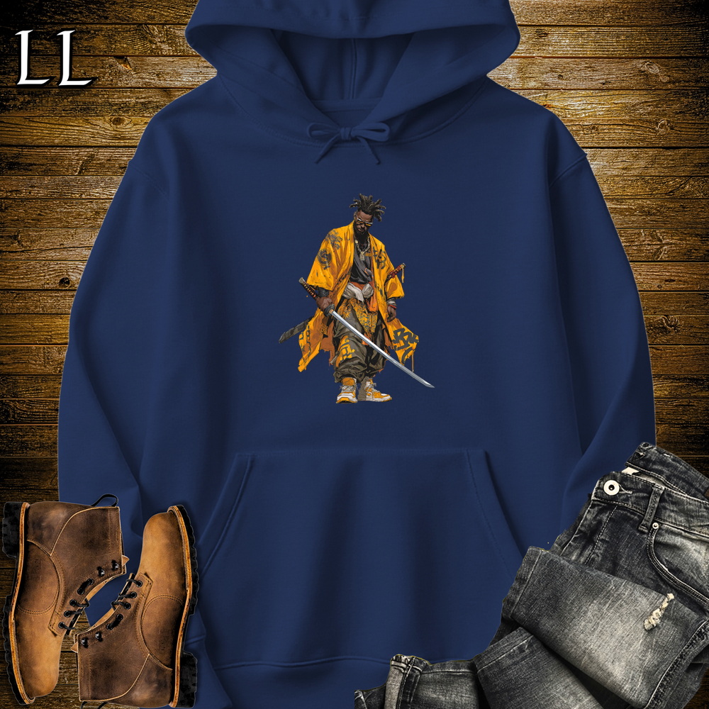 African Yellow Street Samurai Hooded Sweatshirt - Navy