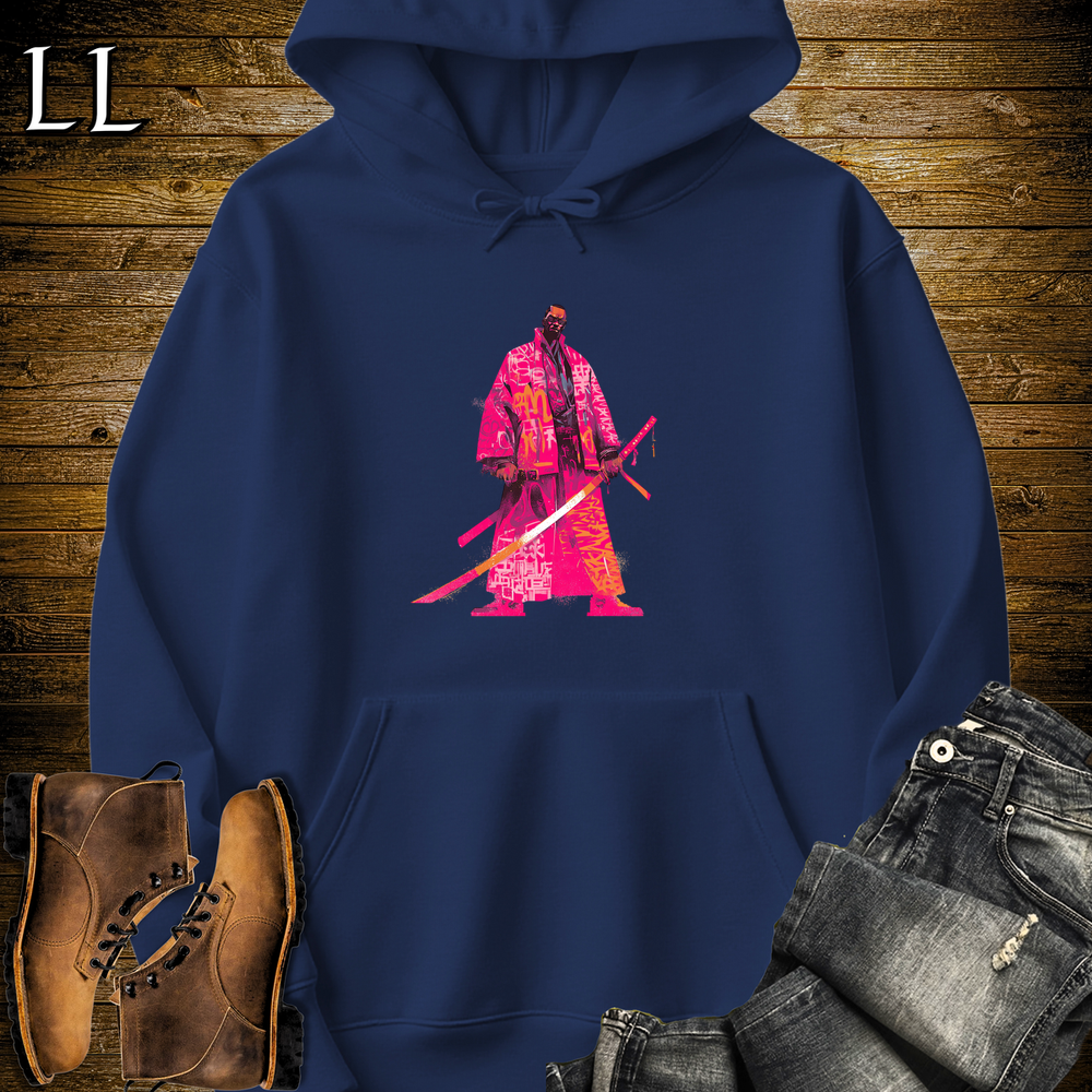 African Pink Street Samurai Hooded Sweatshirt - Navy