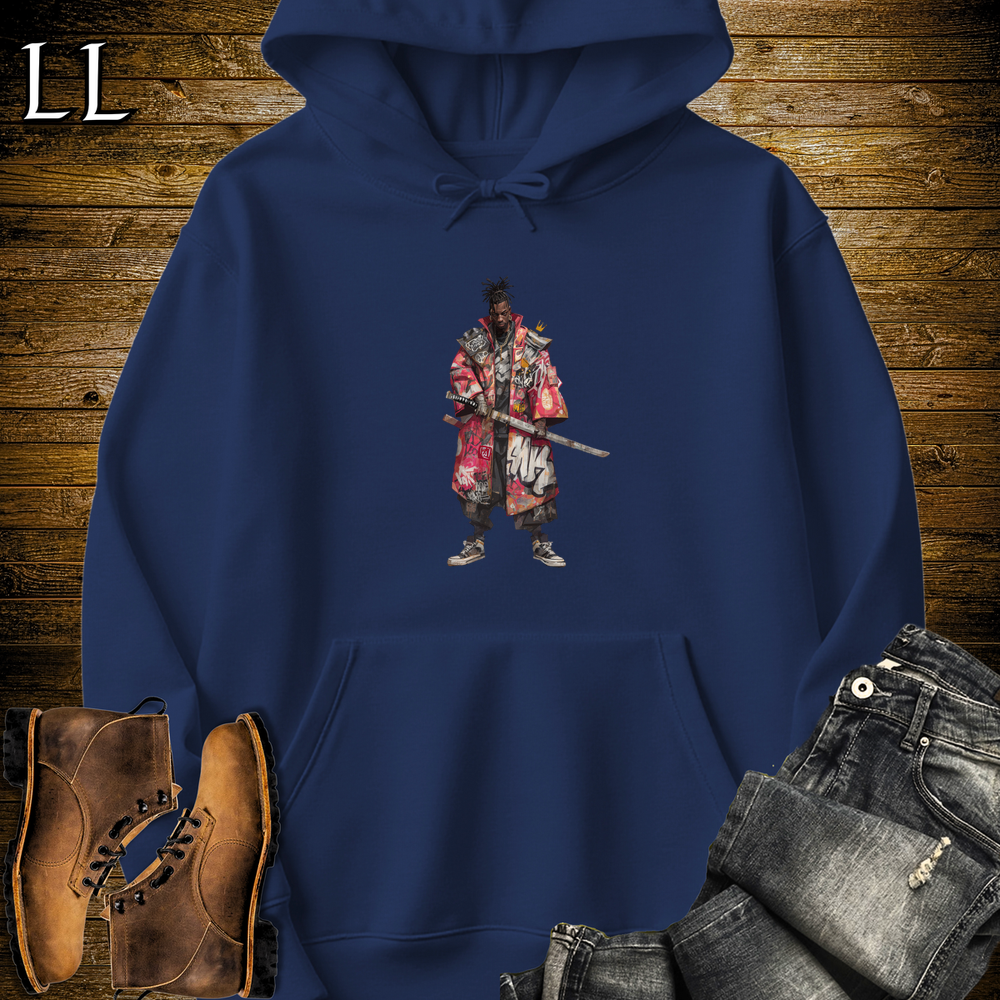 African Red Street Samurai Hooded Sweatshirt - Navy