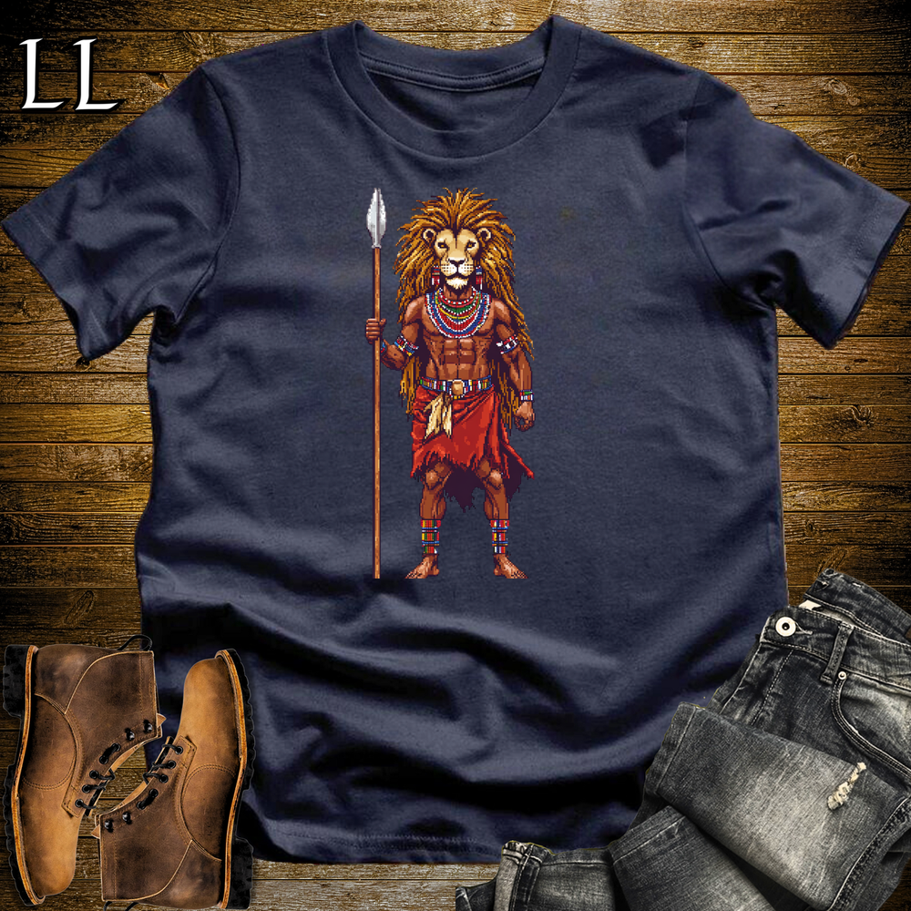 African 16 Bit Maasai Lion Slayer Navy | Maasai Warrior Tee