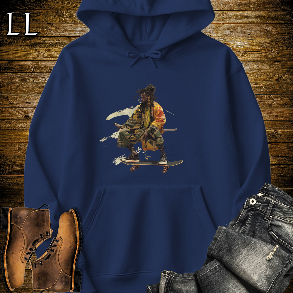 Dreadlocks Skateboard Samurai Hooded Sweatshirt - Navy