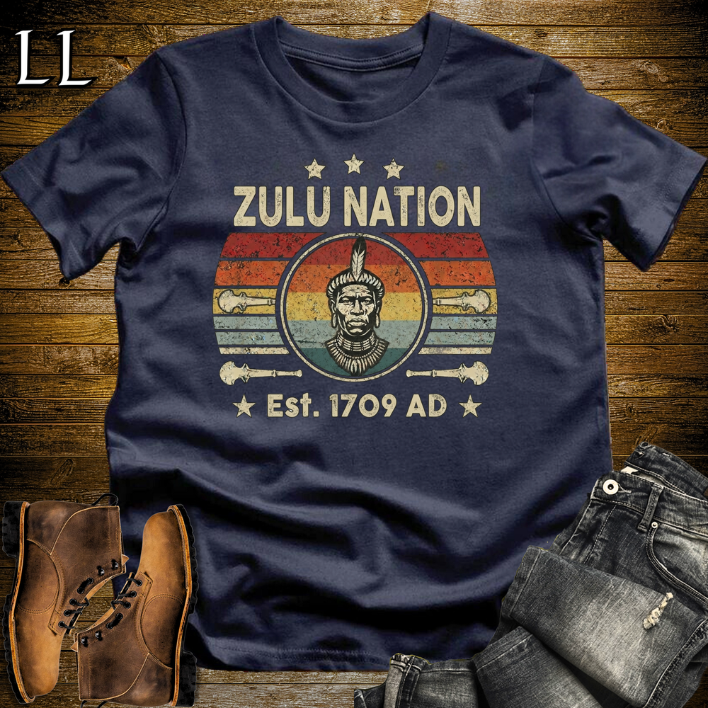 African Zulu Nation Softstyle T Shirt Navy | Zulu Warrior Pride Tee
