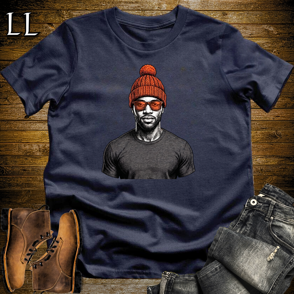 African Orange Beanie T Shirt Navy | Cool African Tee