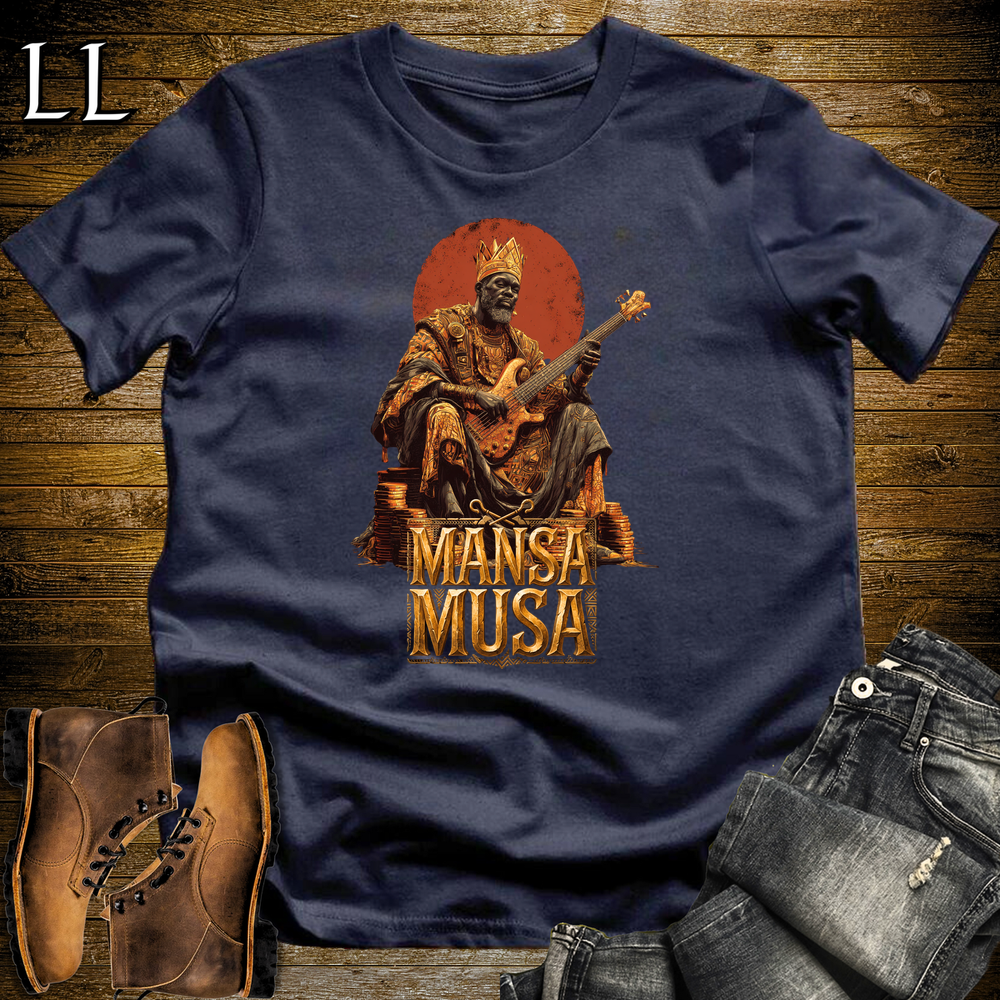 Mansa Musa African Guitar King T Shirt Navy | African Gift