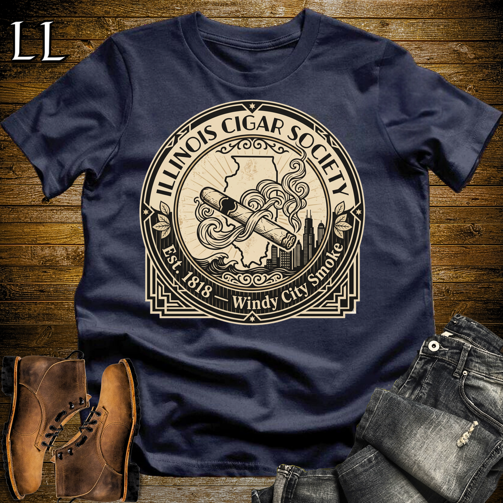 Illinois Cigar Society T Shirt Navy | Cigar Lover Gift