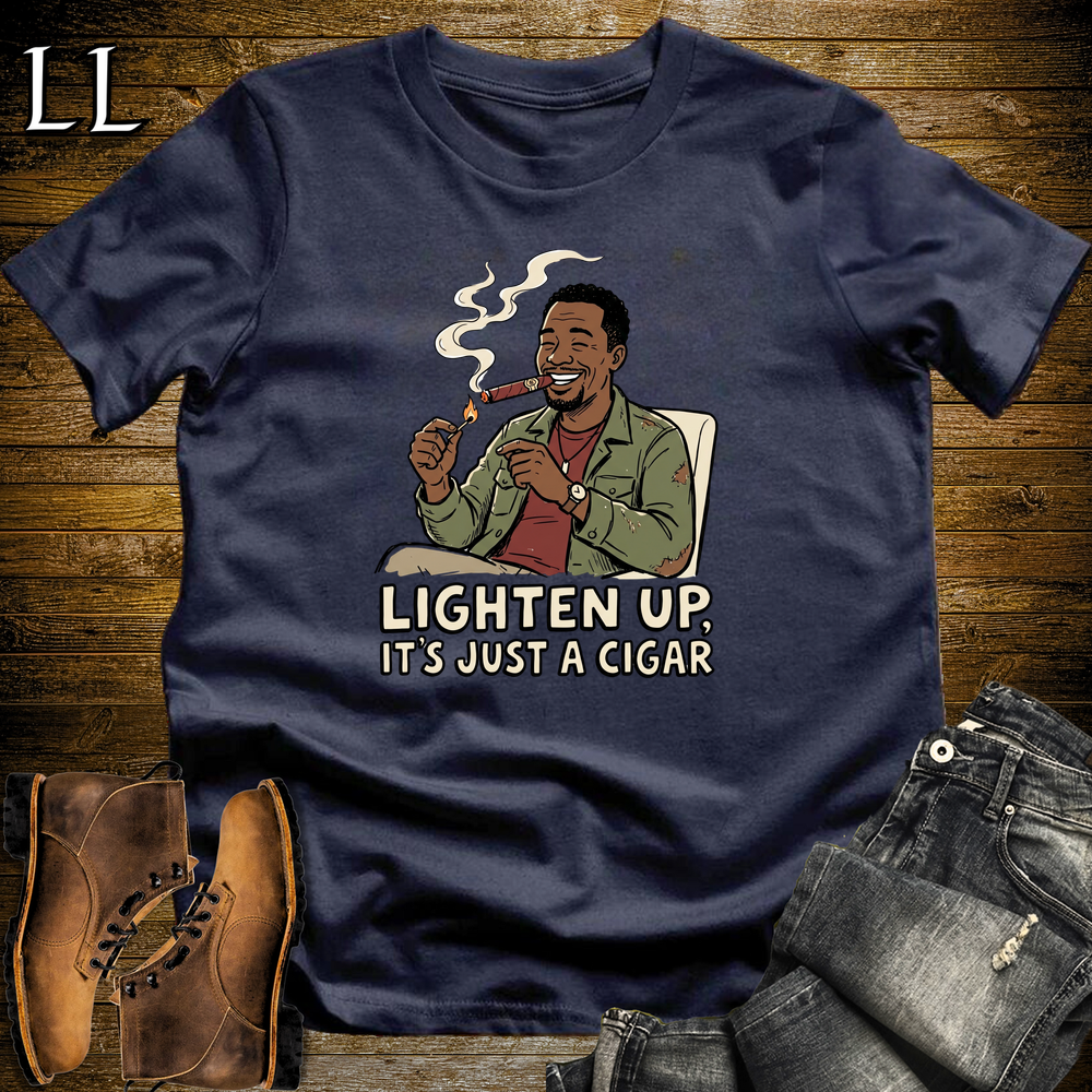 Lighten Up Cigar Softstyle Tee Navy | Funny Cigar Pun Tee