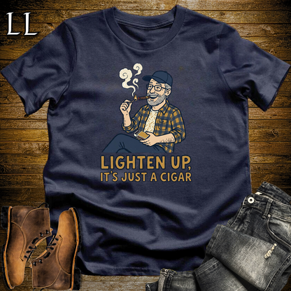 Lighten Up Blue Cigar Softstyle Tee Navy | Funny Cigar Pun Tee