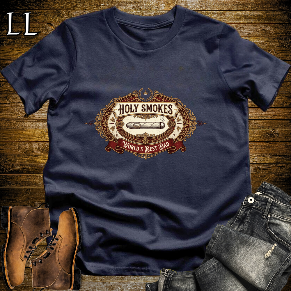 Holy Smokes Worlds Best Dad Cigar Softstyle Tee Navy | Best Cigar Dad Tee