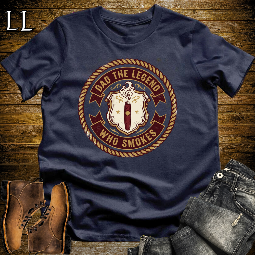 Dad The Legend Who Smokes Cigar Softstyle Tee Navy | Cigar Smoking Dad Tee