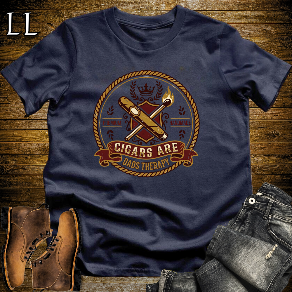 Cigars Are Dads Therapy Softstyle Tee Navy | Funny Cigar Dad Tee