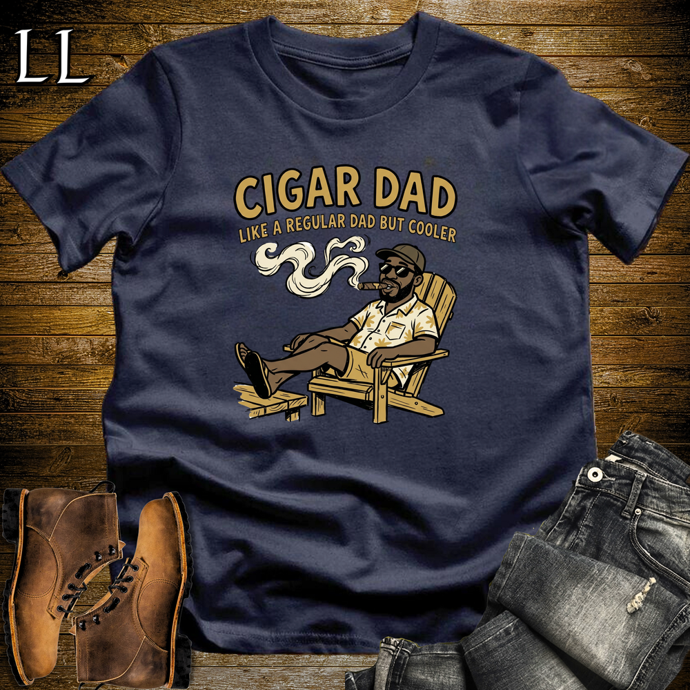 Cigar Dad Tan Softstyle Tee Navy | Cigar Lover Dad Tee