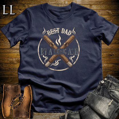 Best Dad By A Long Ash Softstyle Tee Navy | Funny Cigar Pun Tee