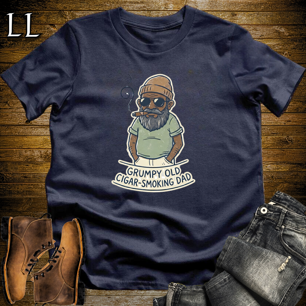 Grumpy Old Cigar Smoking Dad Softstyle Tee Navy | Funny Grumpy Cigar Dad Tee