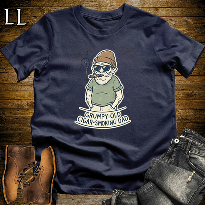 Grumpy Old Cigar Smoking Dad Tan Softstyle Tee Navy | Funny Grumpy Dad Cigar Tee