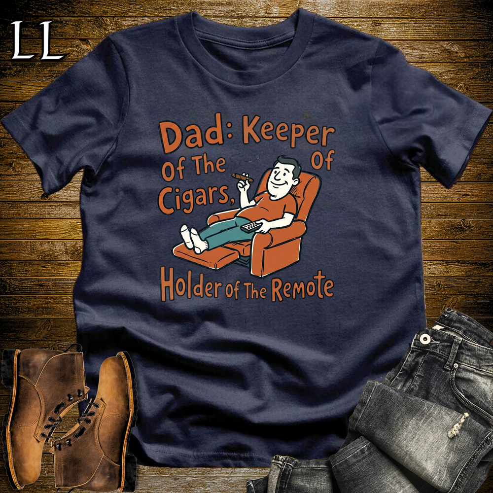 Dad Keeper Of Cigars Orange Softstyle Tee Navy | Funny Cigar Dad Tee