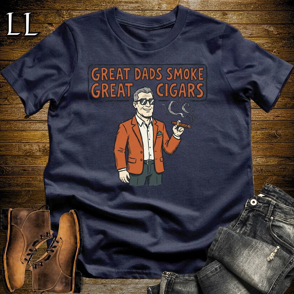 Great Dads Smoke Great Cigars Orange Softstyle Tee Navy | Great Cigars Dad Tee